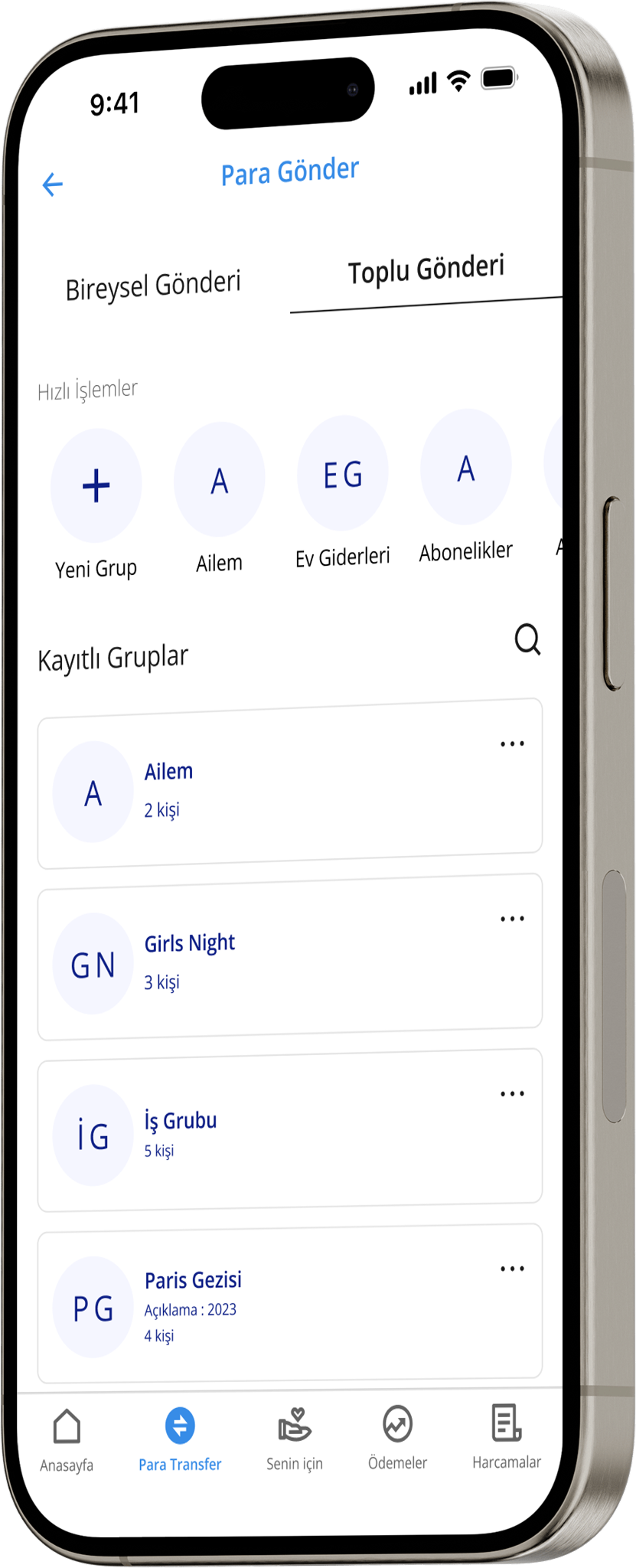 Kayıtlı Gruplar ekranı